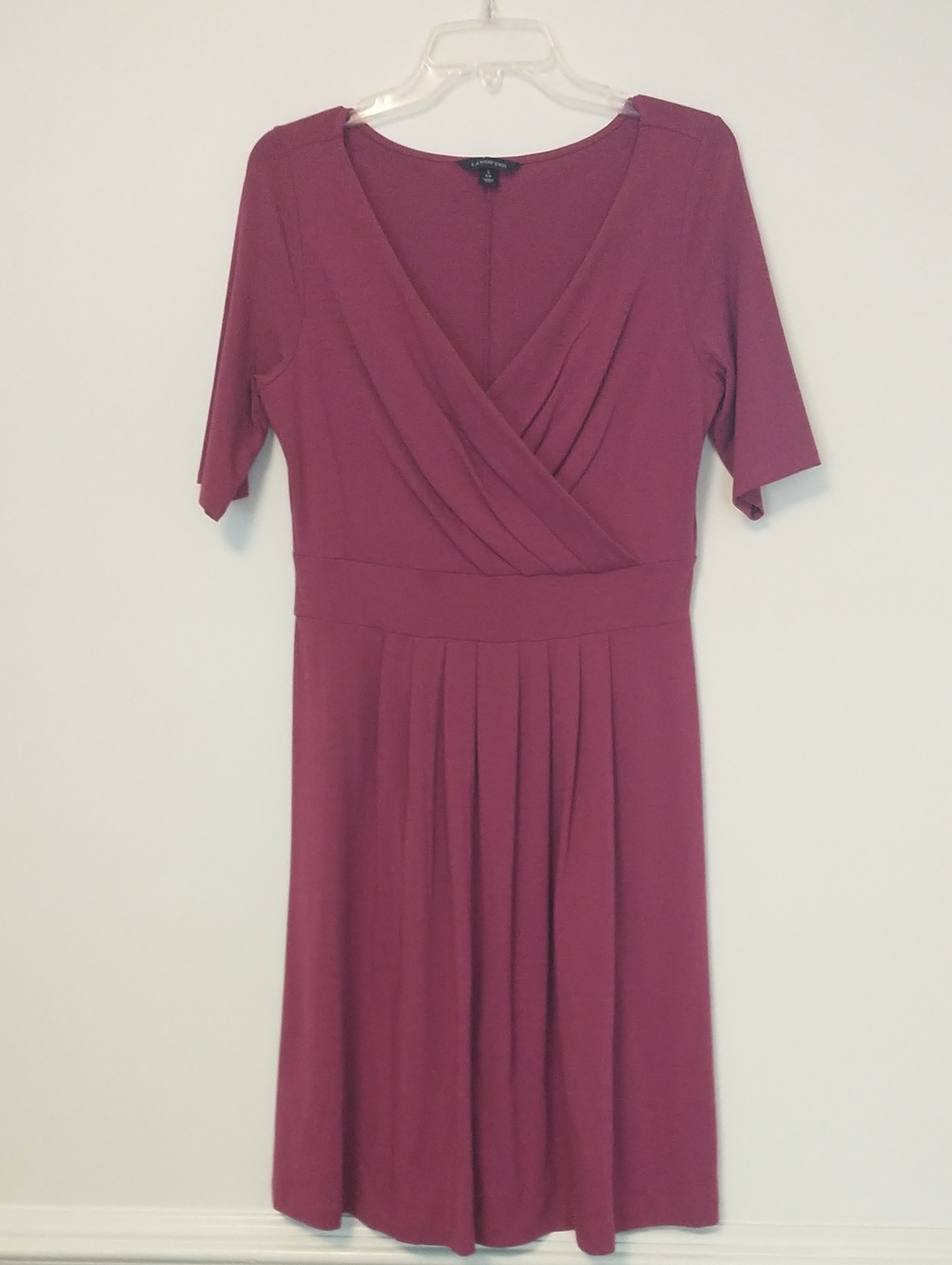 Lands' End Surplice Pleat Front Short Sleeve Dress Small 6-8